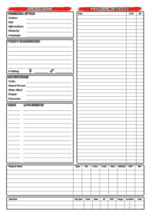 The back of the character sheet